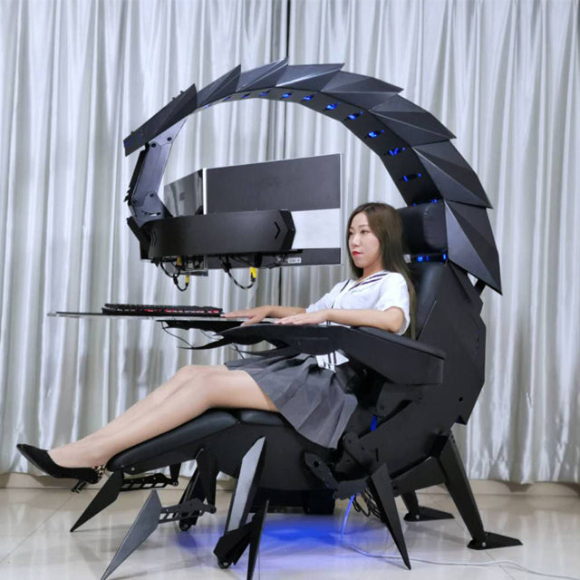 Ergonomic scorpion gaming chair with massage and zero-gravity features.