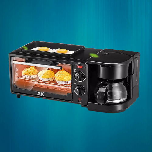 Multifunctional 3-in-1 breakfast maker oven with coffee maker and griddle