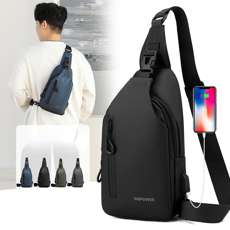 Sleek black nomad-friendly shoulder bag, designed for organized travel and easy access to tech essentials