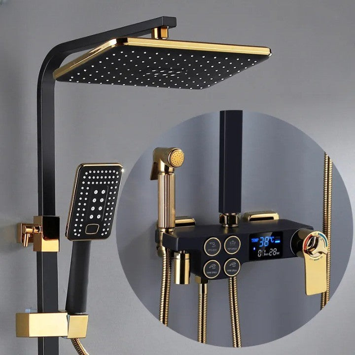 Close-up view of the Hydro Lux LED Digital Rainfall Shower Set