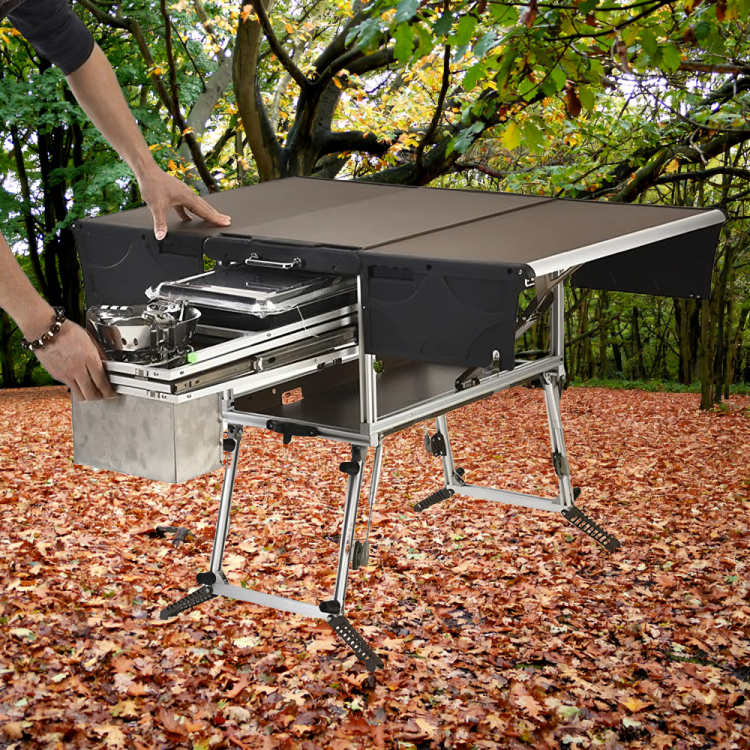 Ultimate Camping Foldable Kitchen Station set up at a campsite