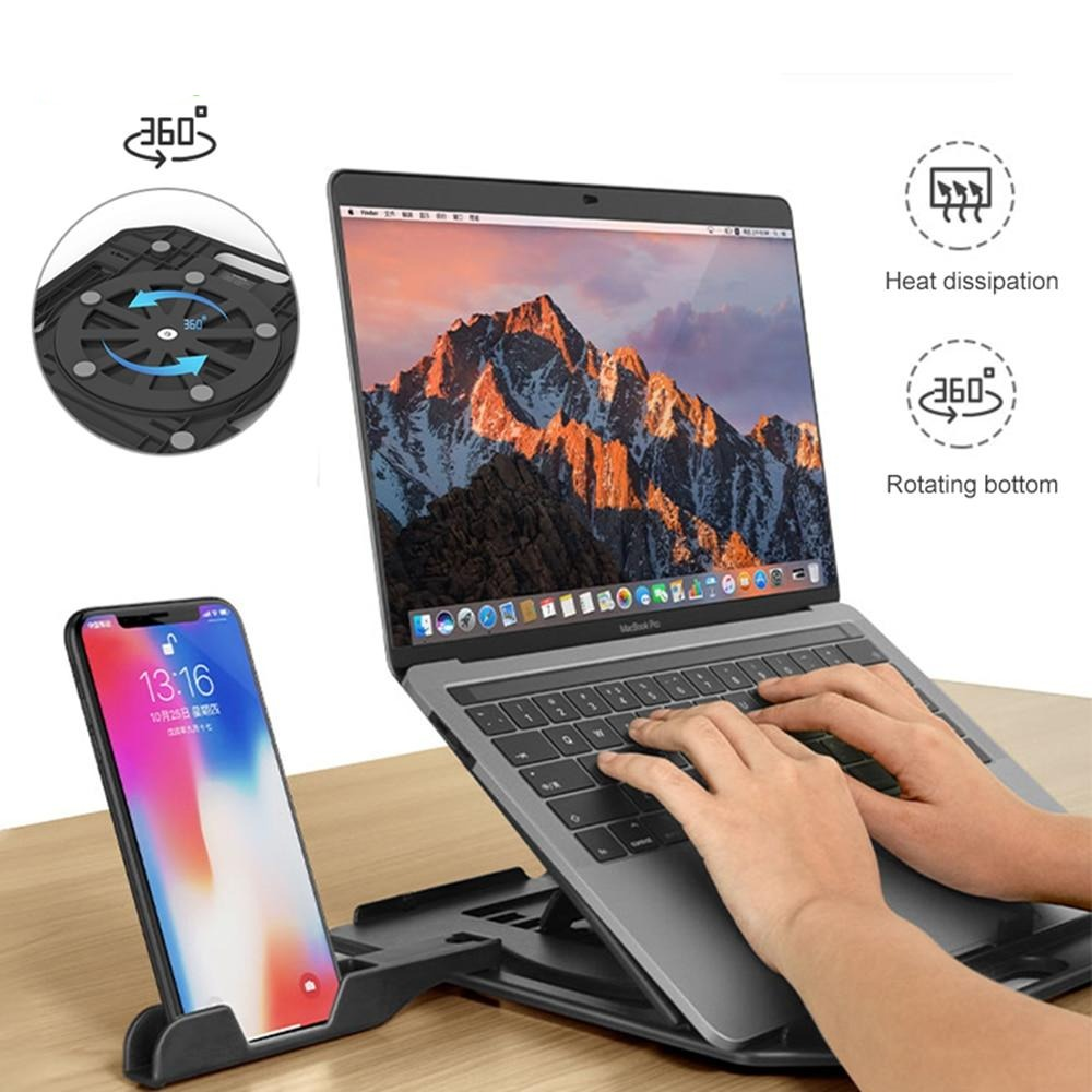 360-degree Rotating Laptop Stand with Phone Holder