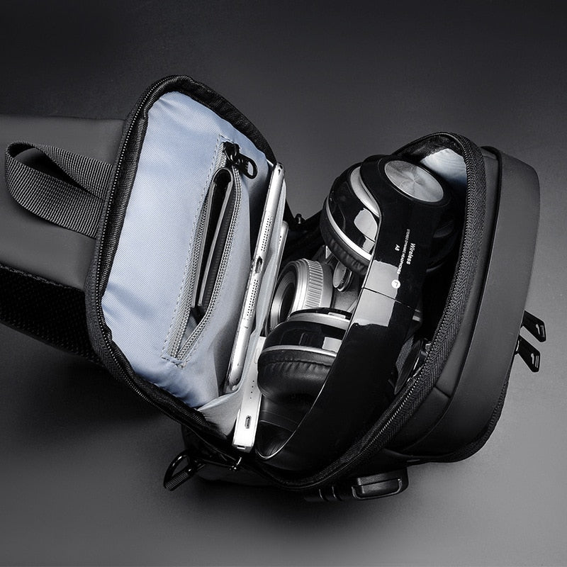 A look inside the organized compartments of the anti-theft bag