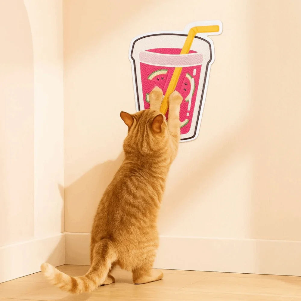 Cartoon Drink Shape Wall-Mounted Cat Scratching Board in a modern living room