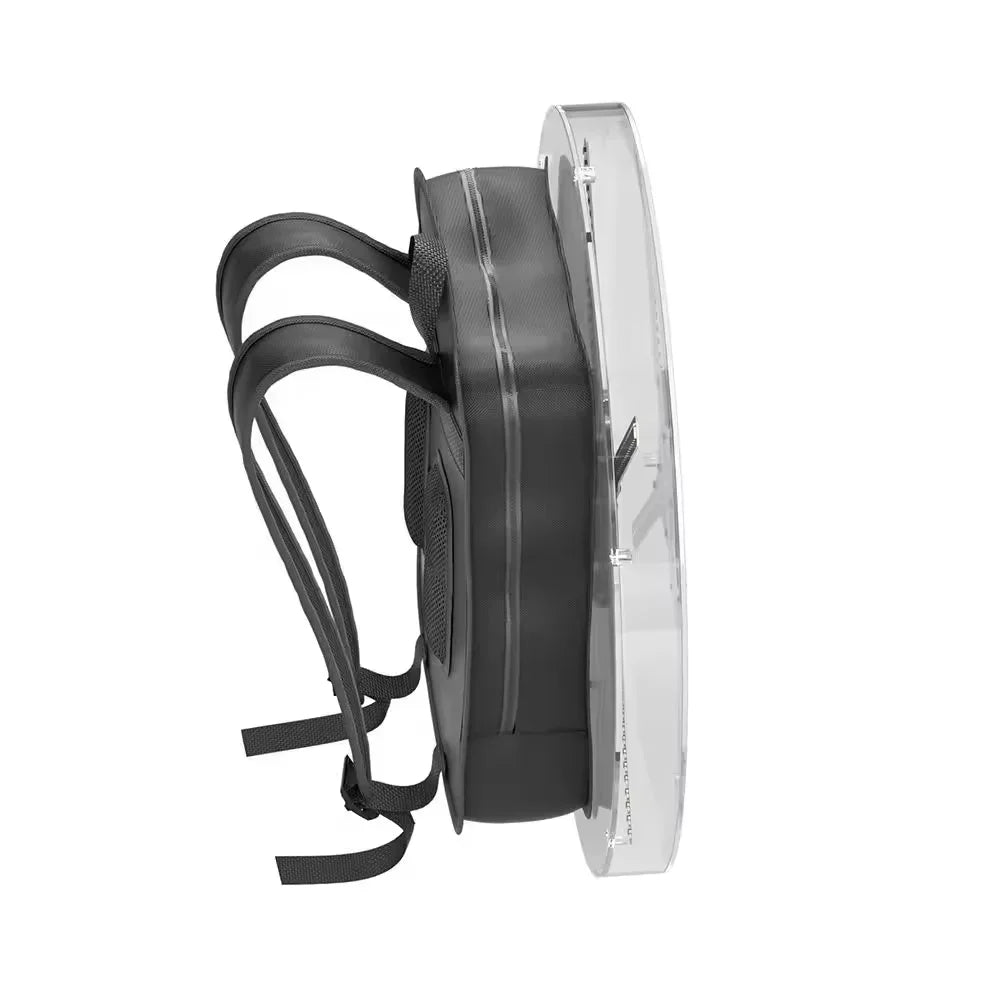 The 3D Hologram Fan Projector Portable Digital Backpack shown from the side for comfort