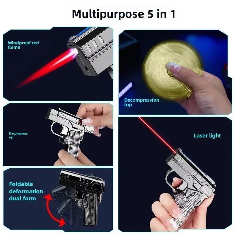 Foldable gun-shaped windproof lighter in hand