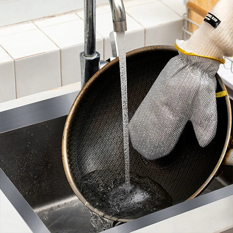 A pair of silver and yellow dishwashing gloves as a unique gift idea