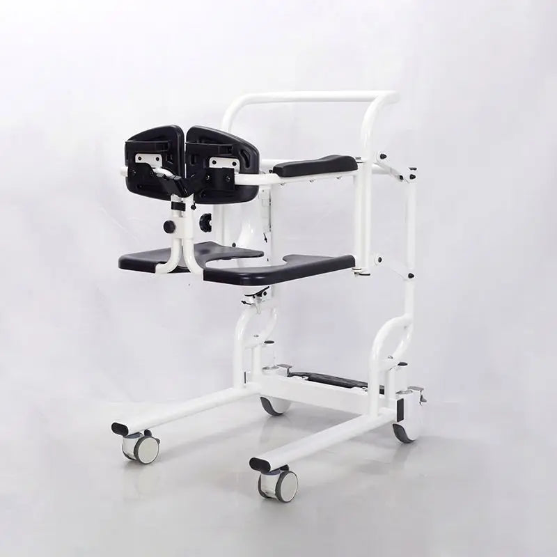 Close-up of the smooth medical mute casters on the lift wheelchair