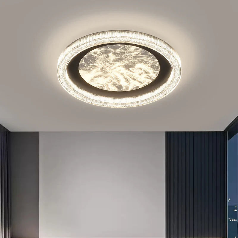 Moon Ring Ambient Ceiling Lamp installed in a modern dining room