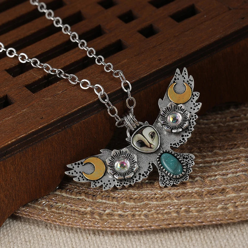Full view of the Quiet Watcher Owl Charm Necklace on a white background