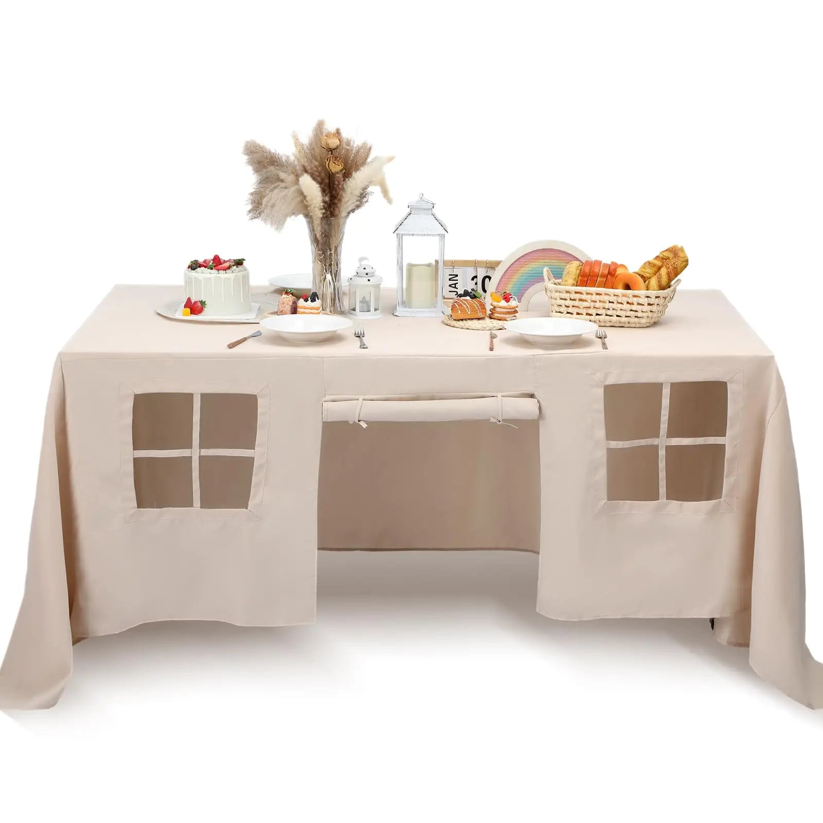 Close-up of the soft peach skin fabric of the kids table tent