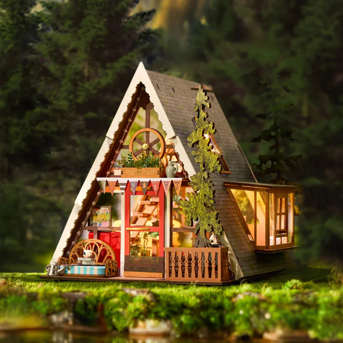 Detailed view of the Woodland Dream Miniature Cabin DIY Craft Kit