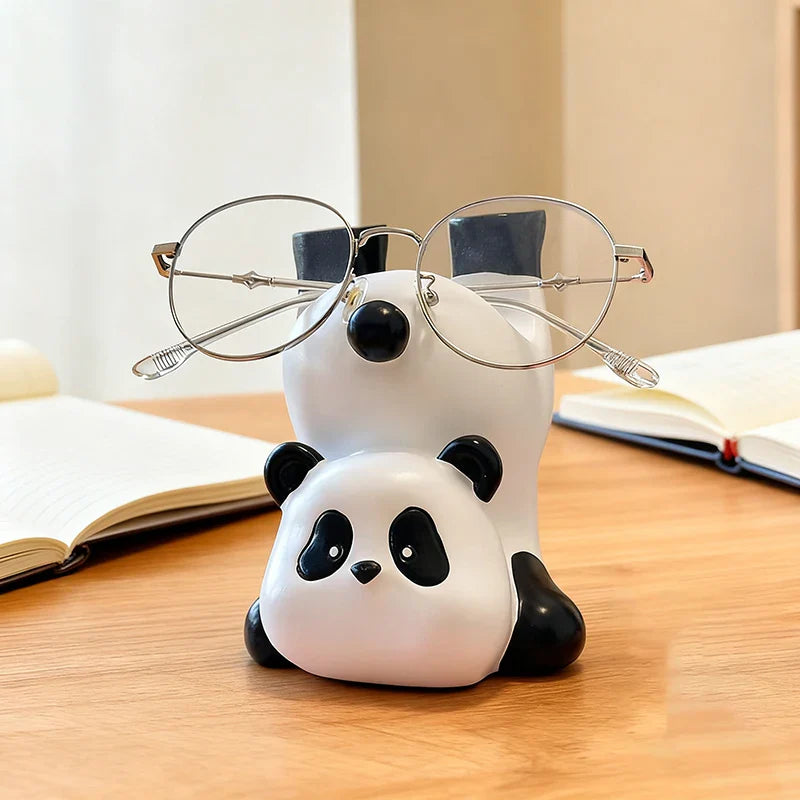 Close-up of the durable resin panda eyeglass stand