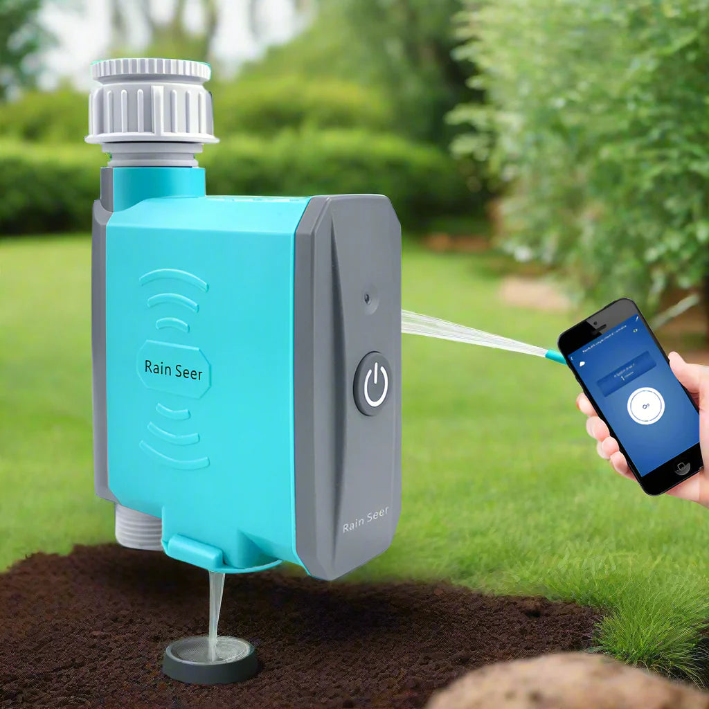 Aqua Sync Smart Garden Water Timer Controller in garden setting