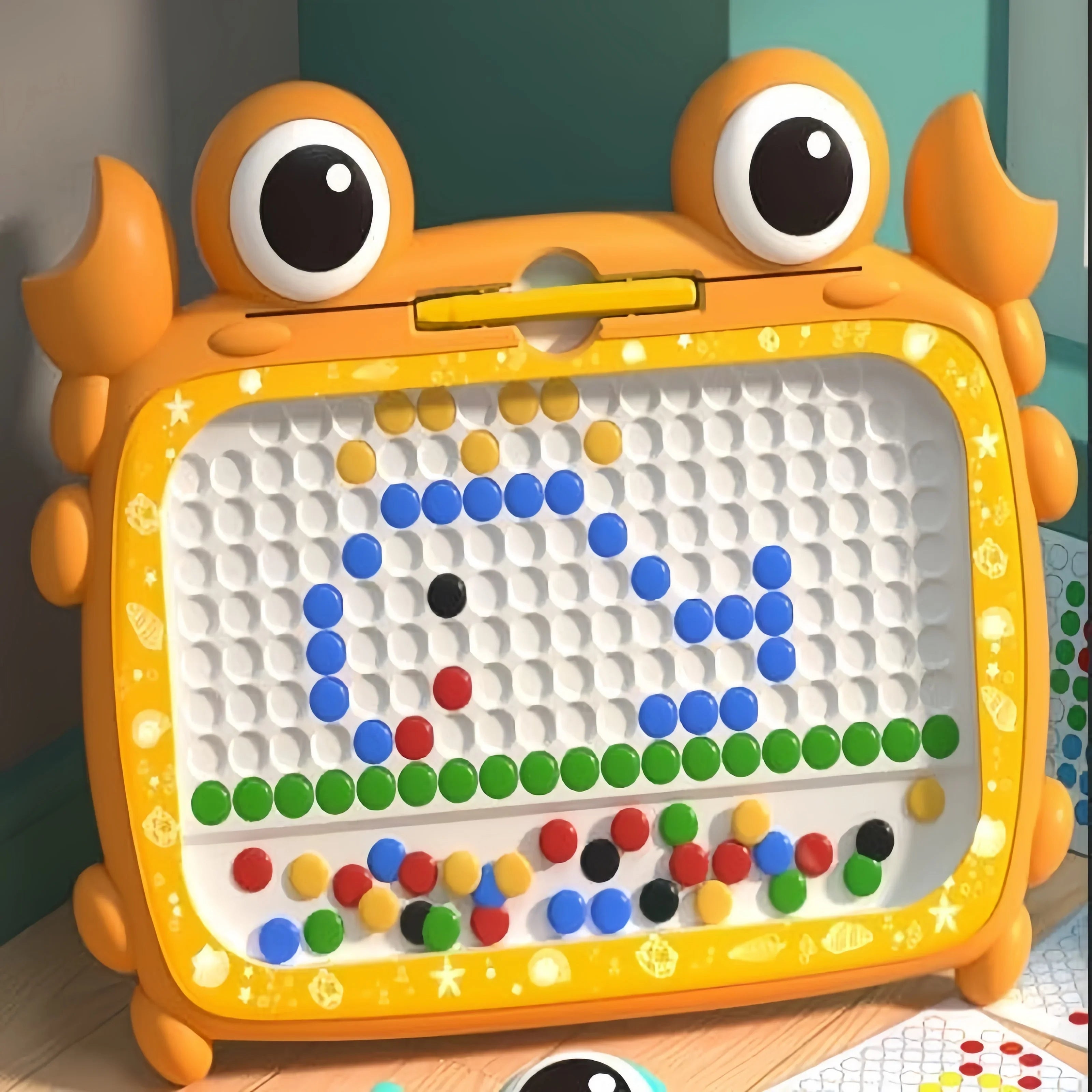 The Learning Crab DIY Mosaic Puzzle Board shown with colorful mosaic pieces