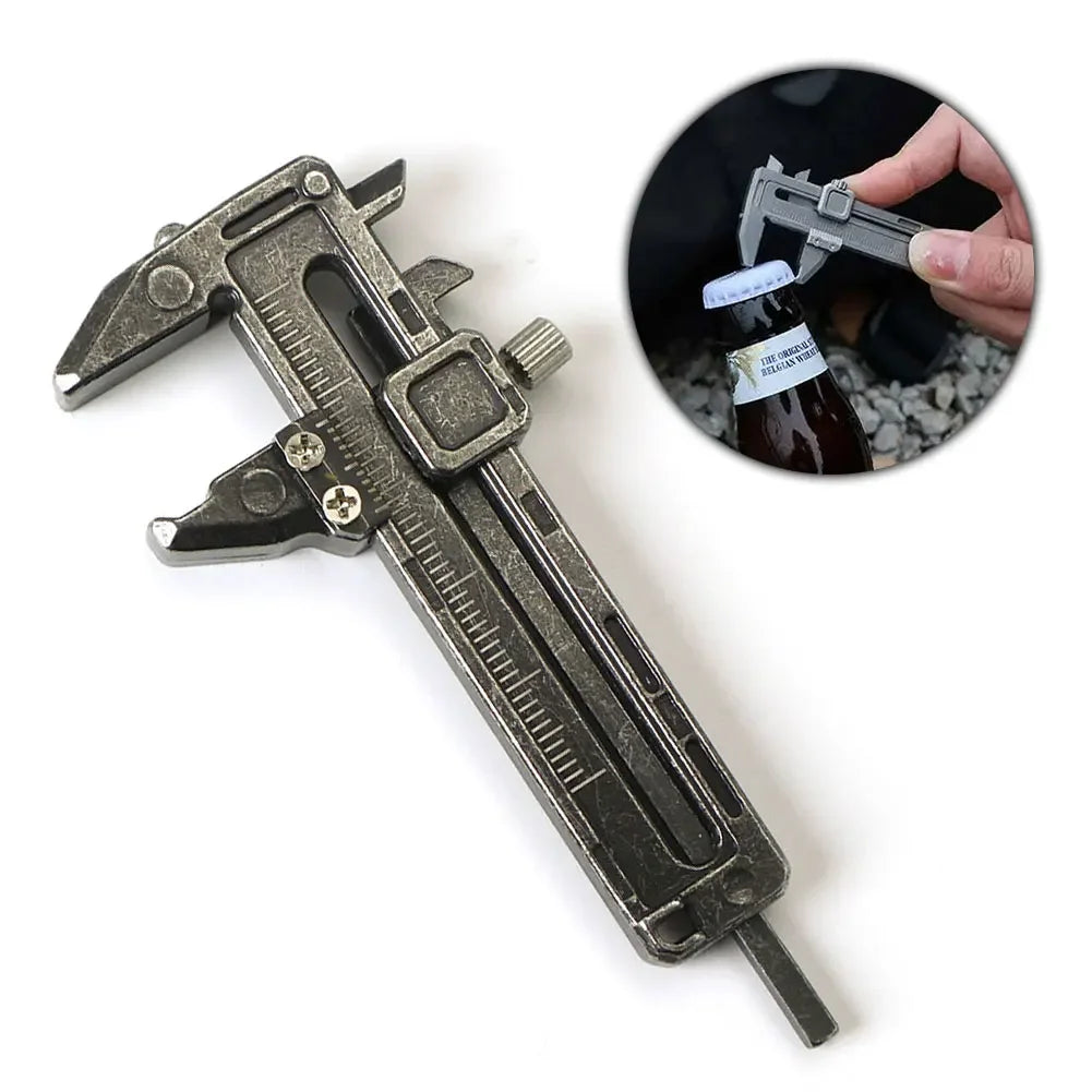 Close-up of the Mini Ranger EDC tool's vernier caliper measurement scale