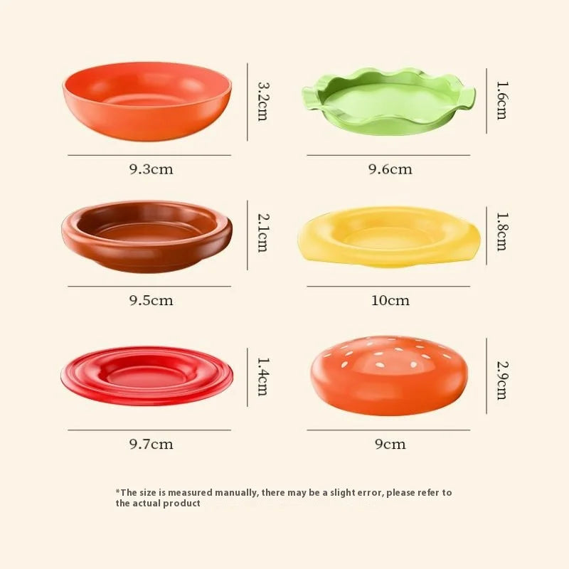 Creative hamburger serving dishes showing the different layers