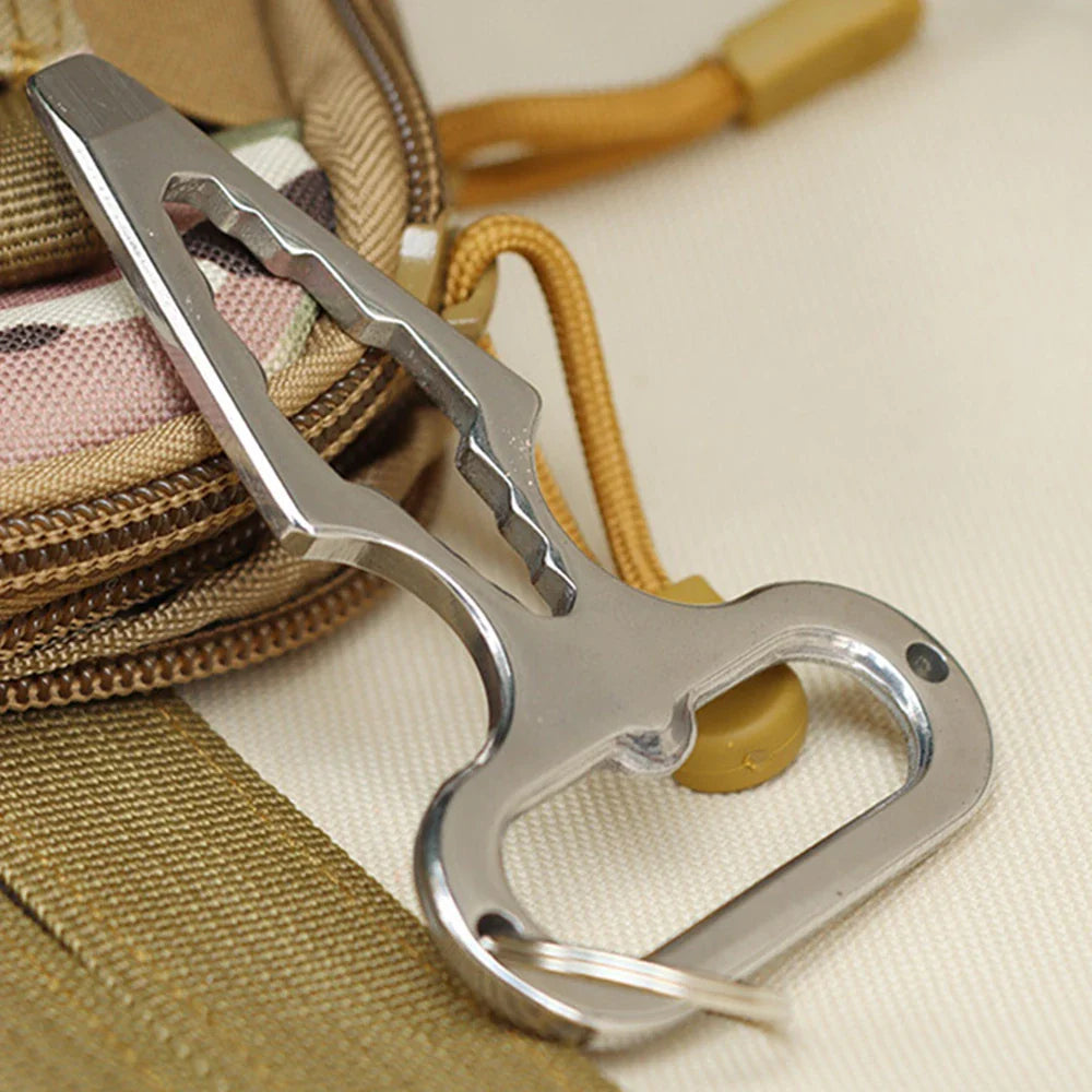 A person using the multi-tool as a bottle opener