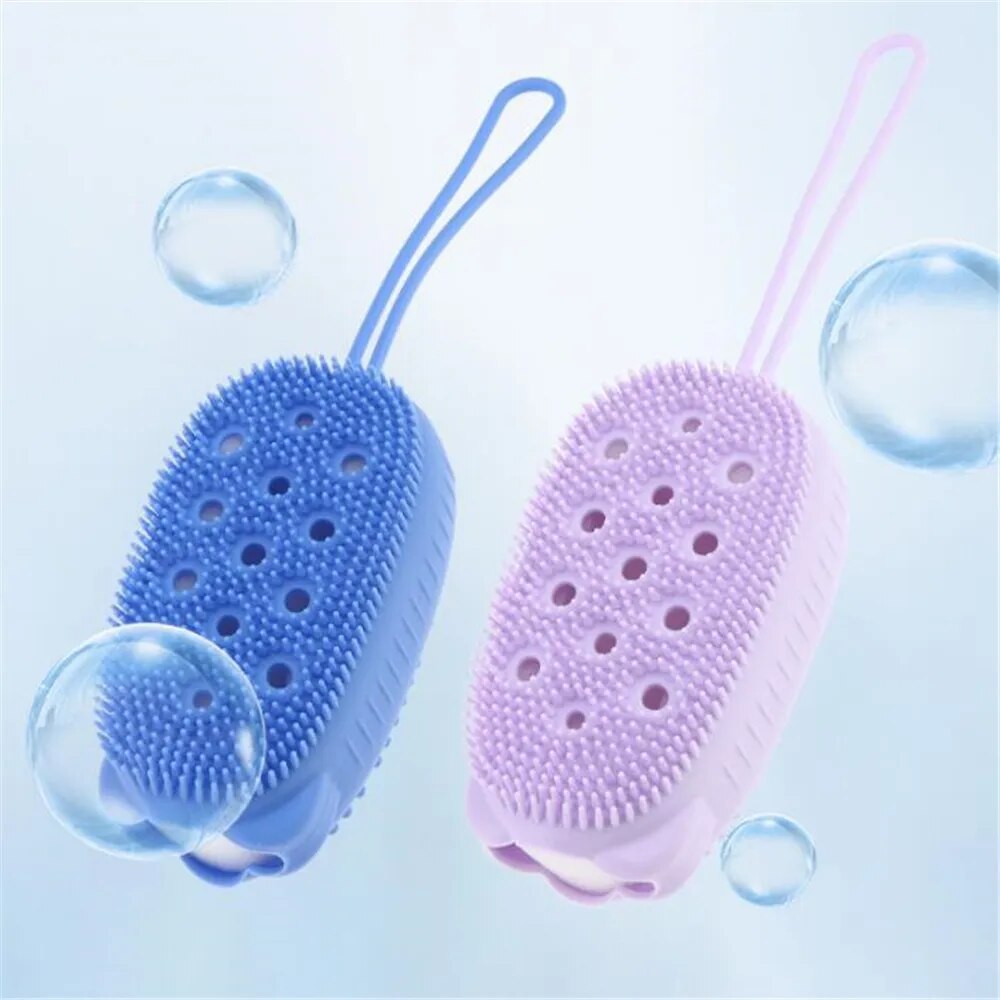 Close-up of the dual-sided head of the silicone and wood pulp body brush