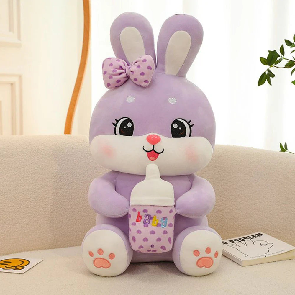 Lifestyle present idea showing the rabbit plush in a modern home setting