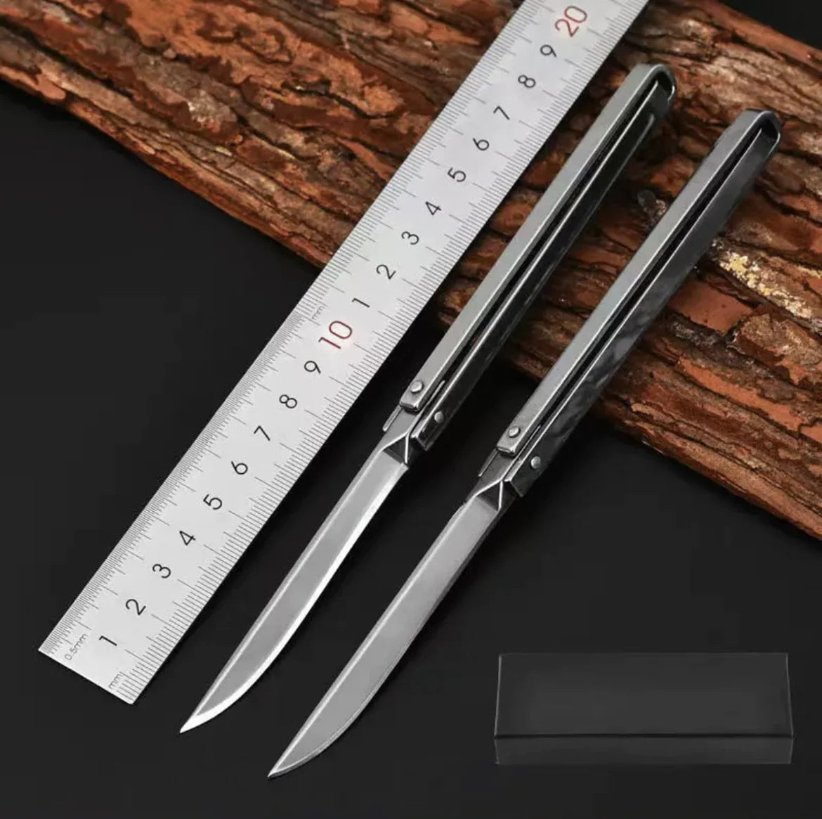Close-up of the stainless steel blade on the utility knife