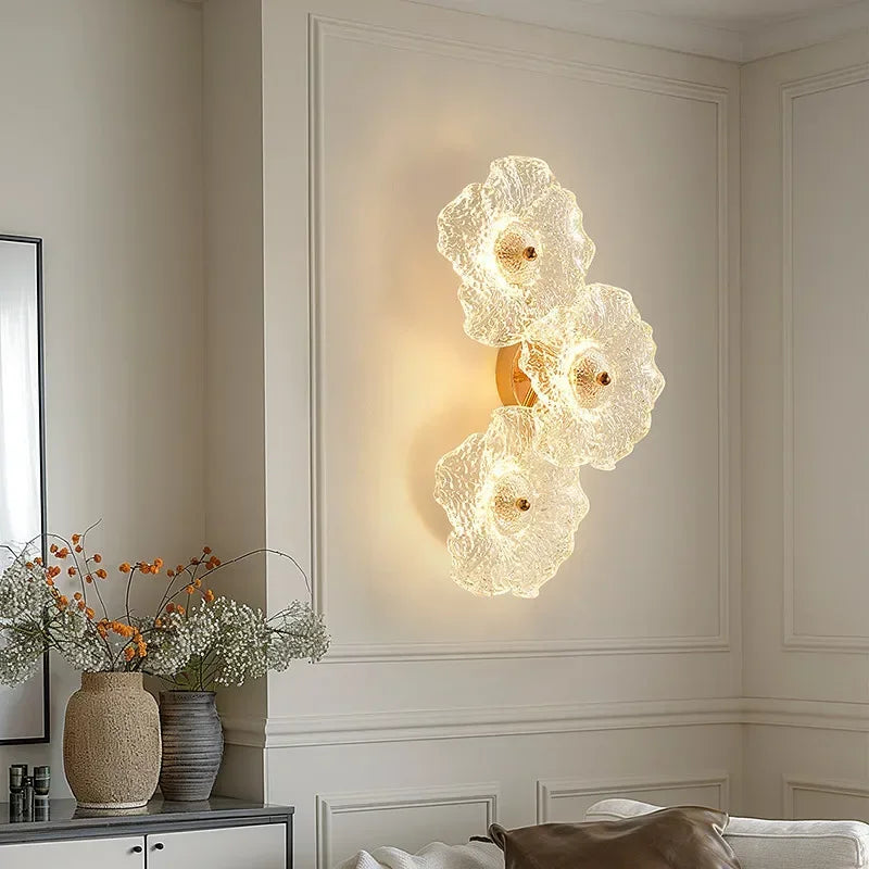 Fiorella Textured Glass Flower Wall Sconce Lamp blooming on a modern wall