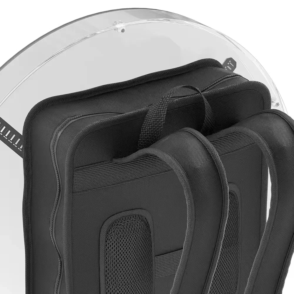 The 3D Hologram Fan Projector Portable Digital Backpack displaying an animated graphic in a public space