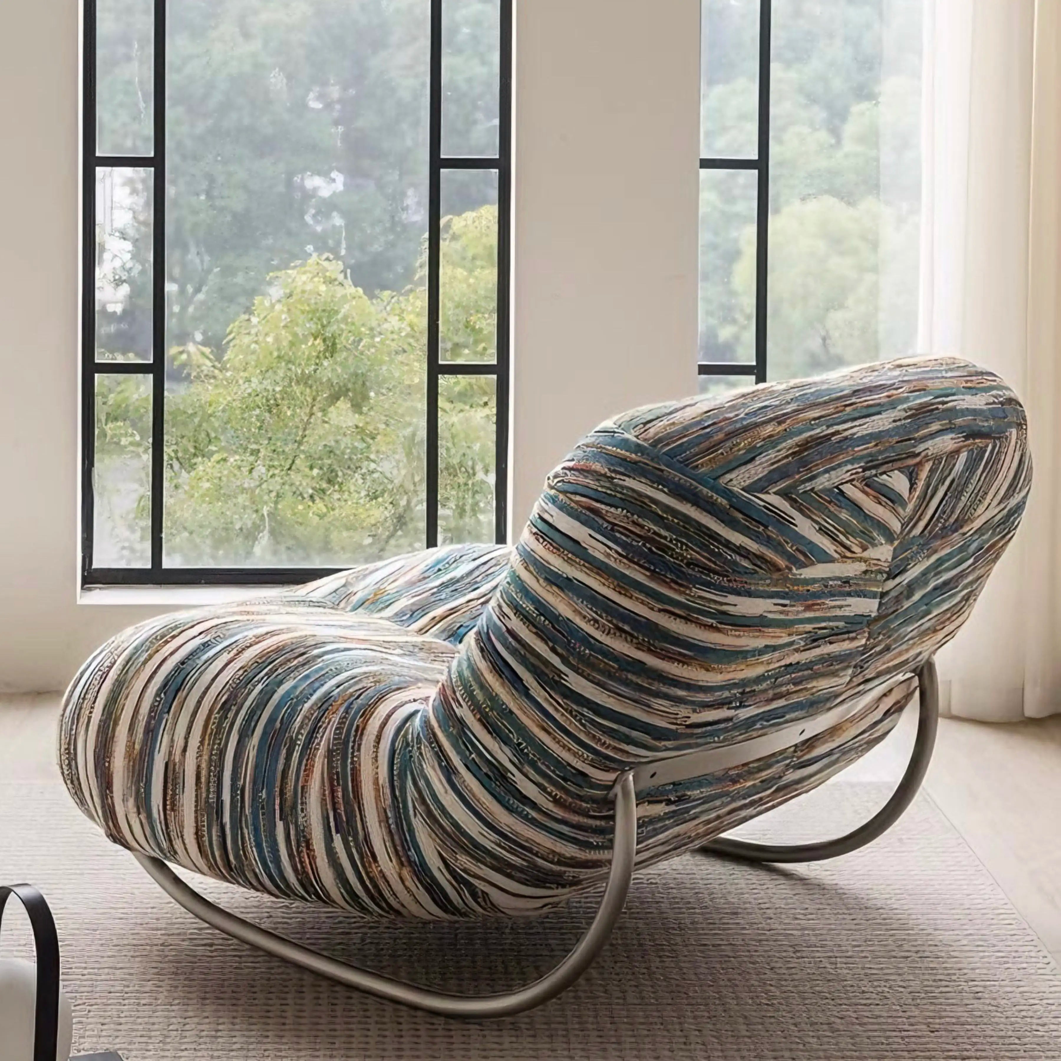 Side profile showcasing the rocking chair's elegant curves