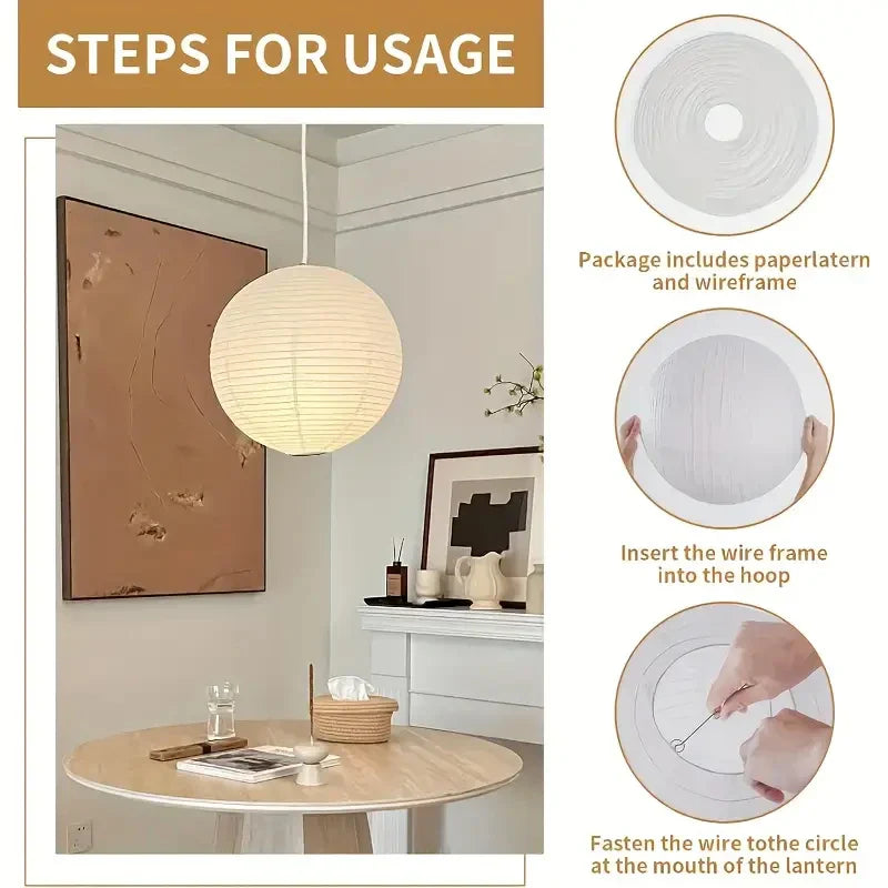 Detailed view of the paper lantern lamp's simple design and material