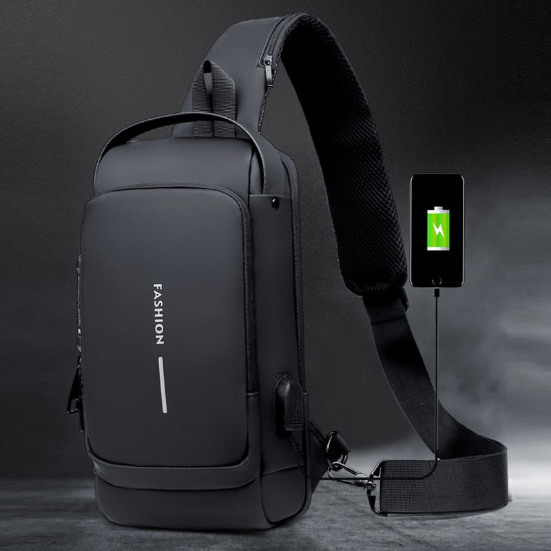 The crossbody bag showcasing its durable patent leather material