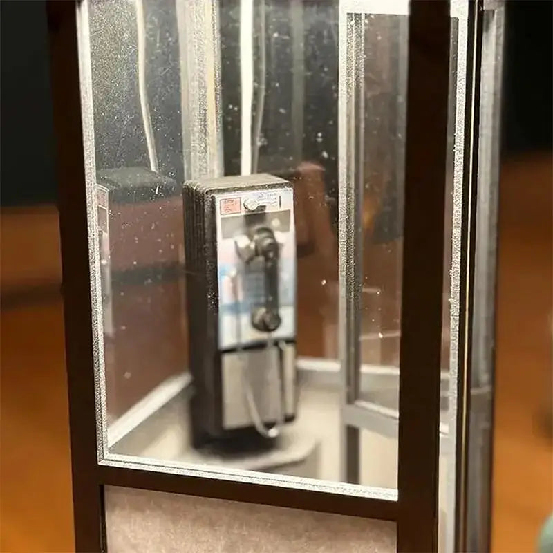 Close-up of the vintage-style telephone booth lamp details