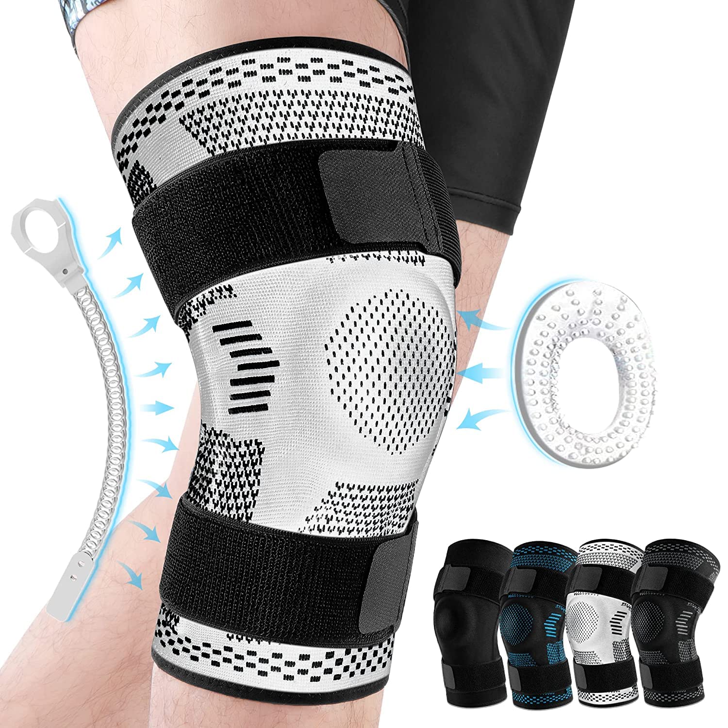 Detailed view of the knee stabilizer fabric and construction