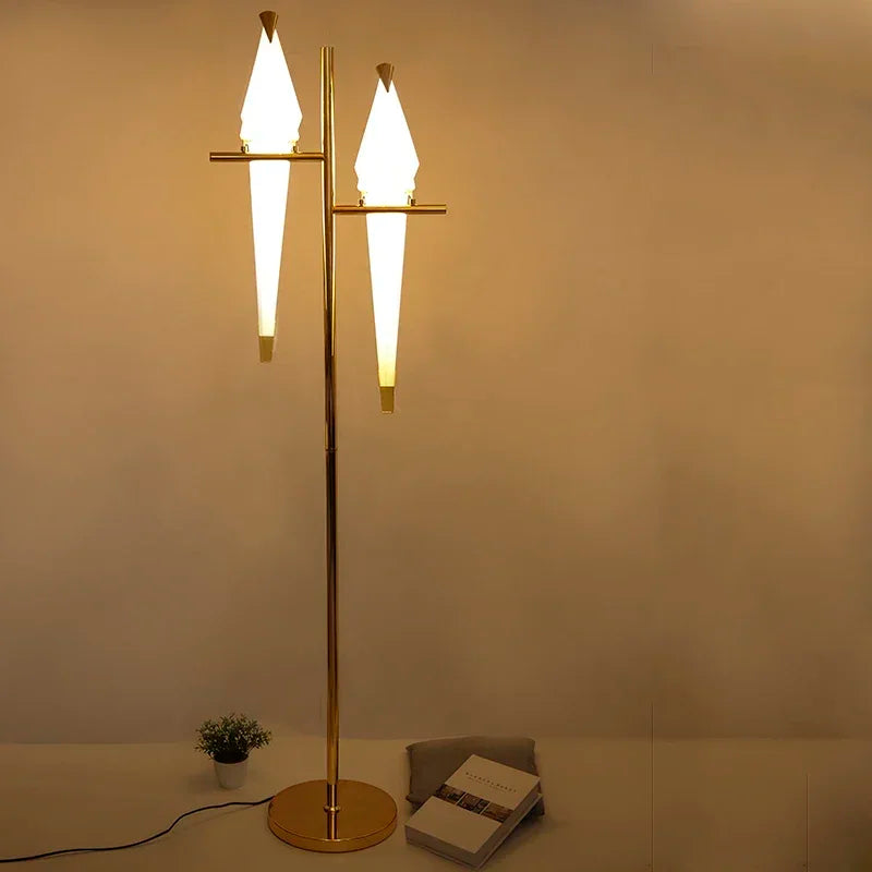 Close-up detail of the brushed stainless finish on the origami lamp
