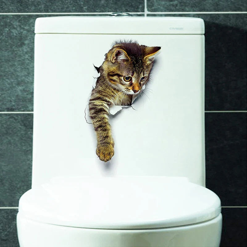 Close-up of the 3D Toilet Protector Cat Sticker showing realistic details