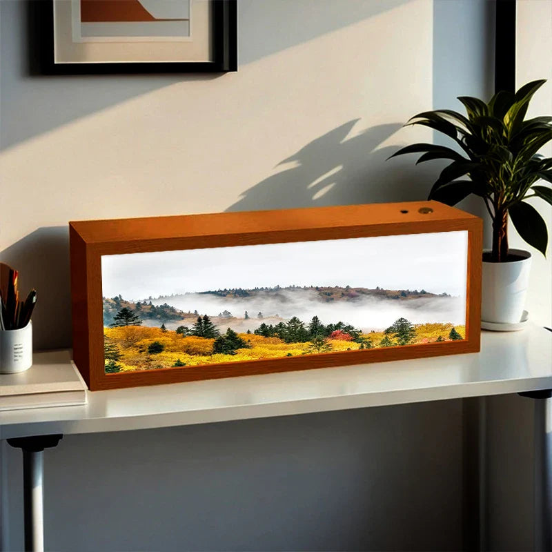Detailed shot of the Nordic Healing Backlit Landscape Art Frame's construction