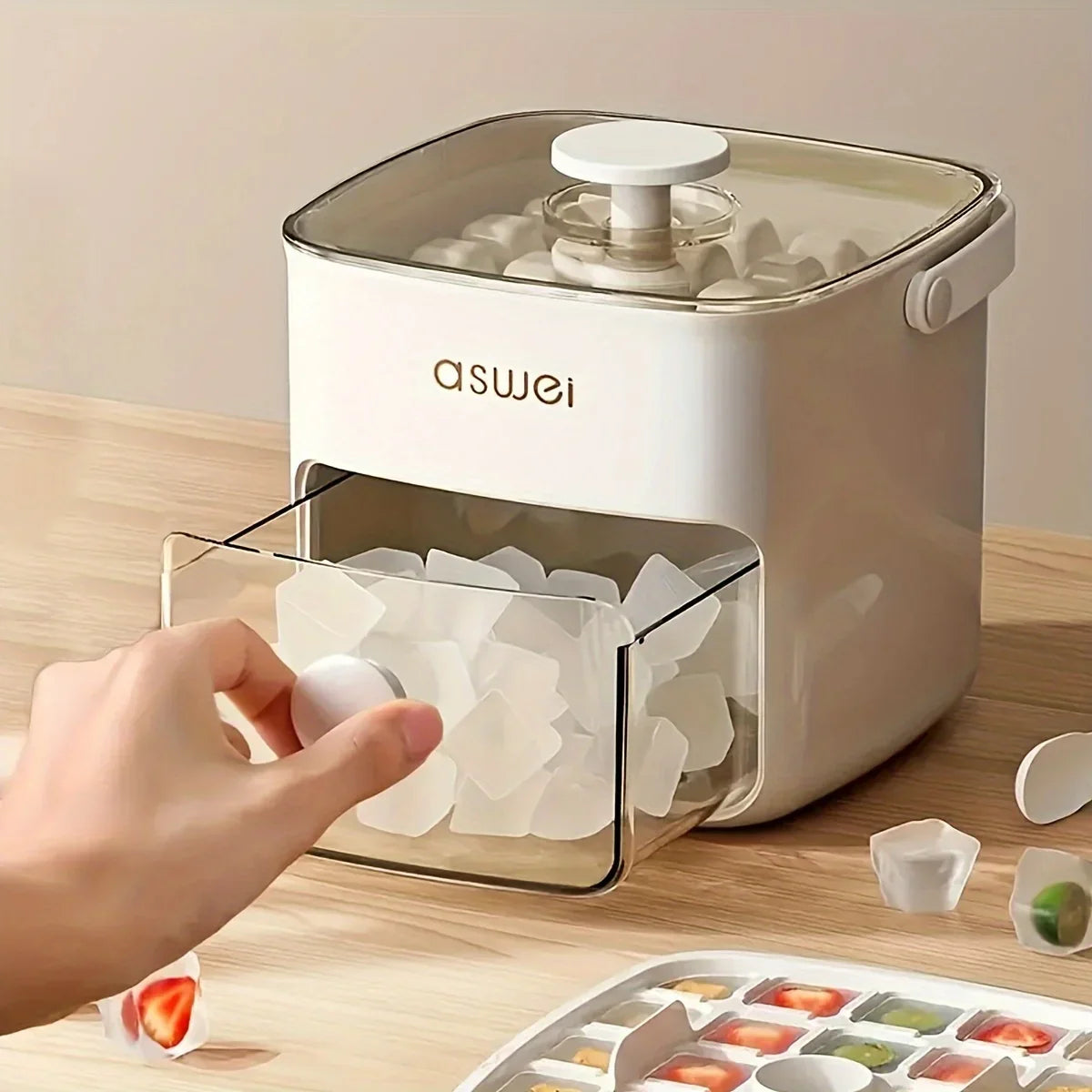 Close-up of the easy-release ice cube mechanism