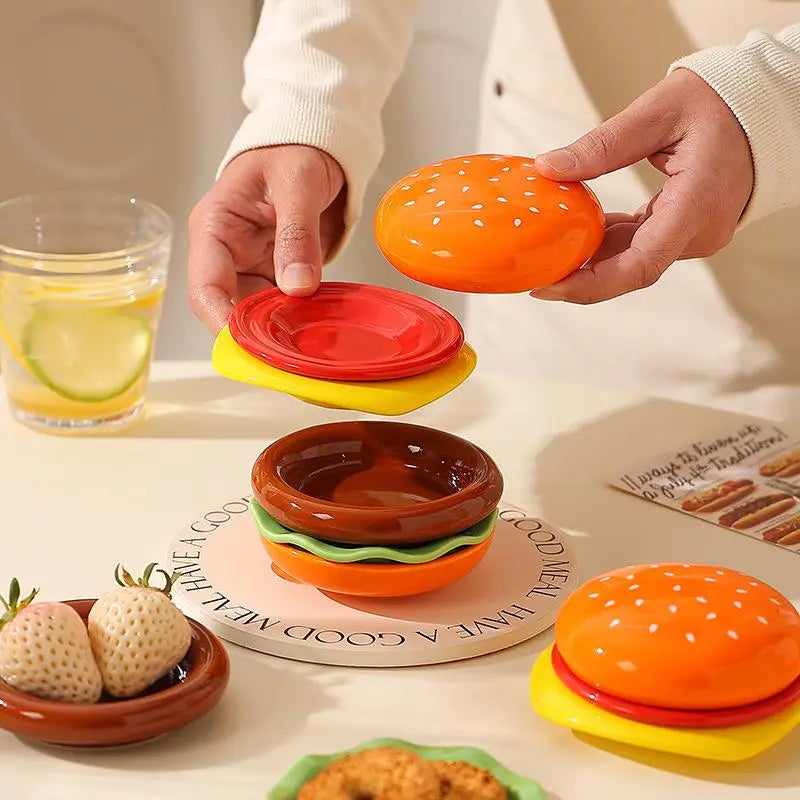 Stackable Hamburger plate set as a unique gift idea for a housewarming