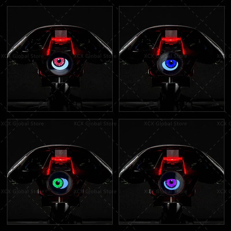 Close-up of the Scary Eyes Night Guardian Waterproof Bicycle Tail Light showcasing its unique design
