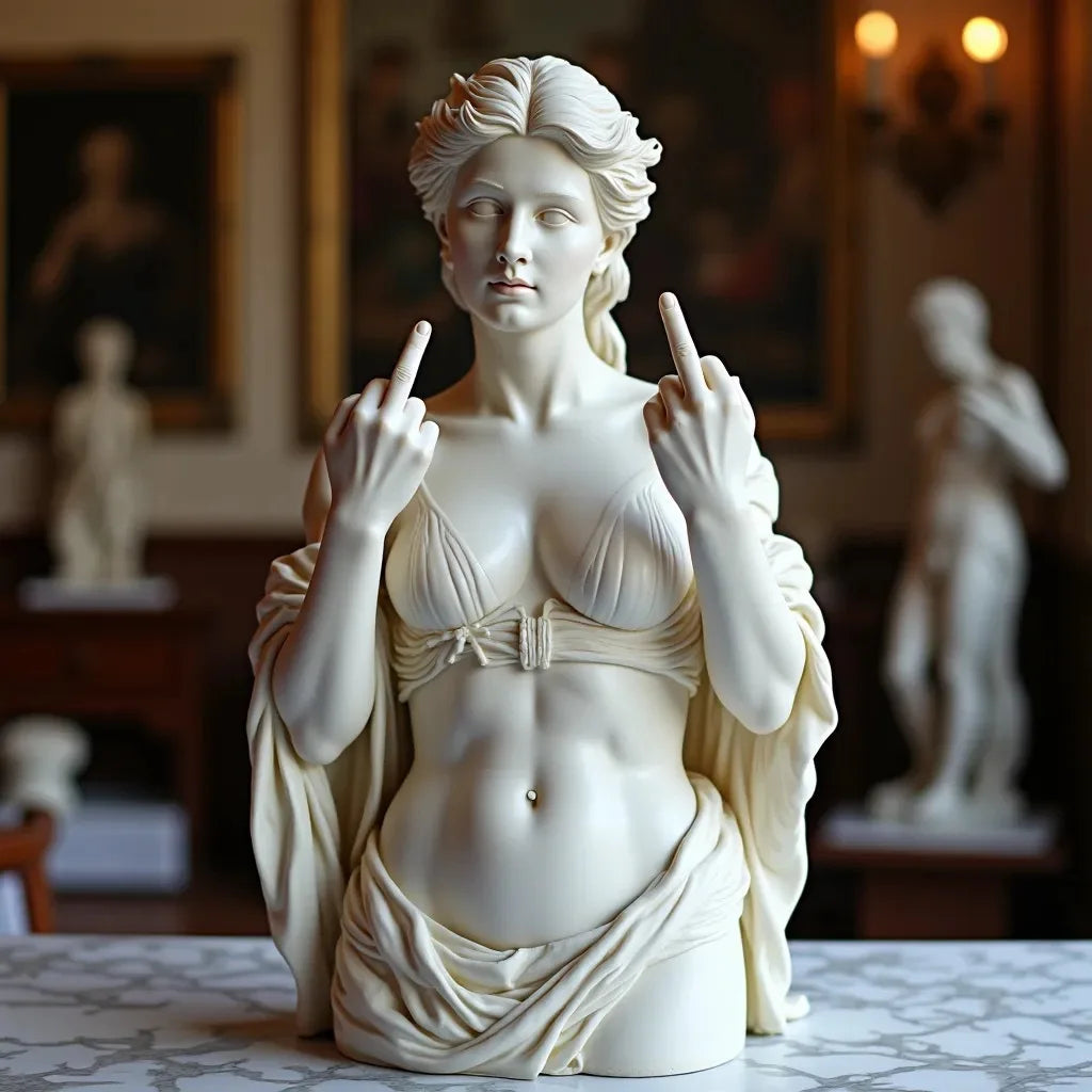 Roman Bust Middle Finger Home Decor on a shelf as a lifestyle present