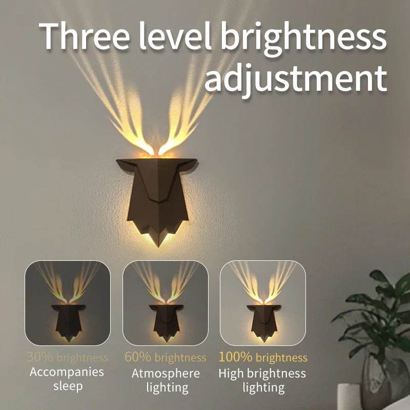 The Geometric Deer Wall Lamp shown with its handy remote control
