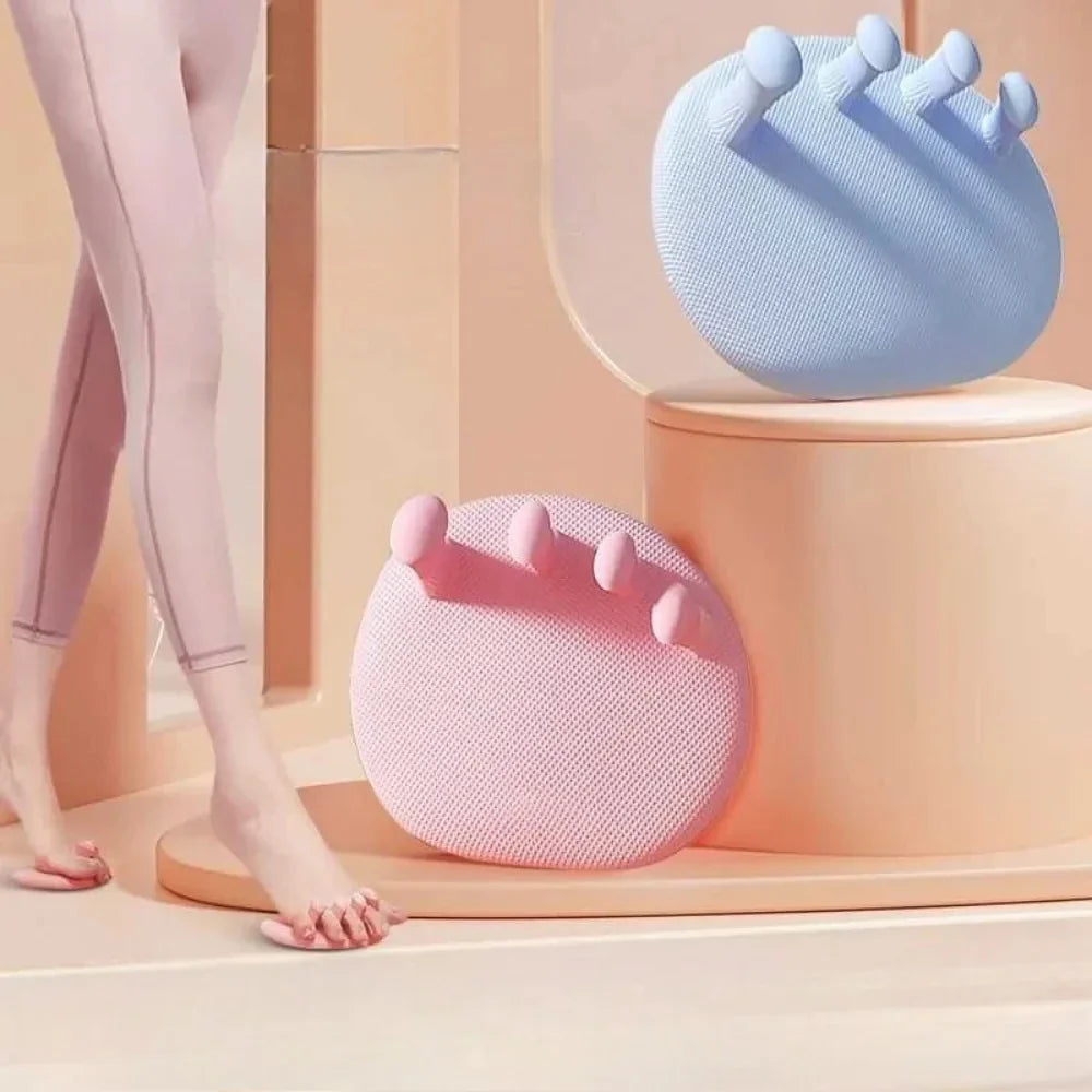 Woman using the Toe Separator Easy Balance Trainer Pad while stretching
