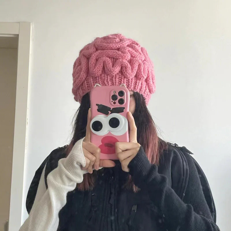 The stretchable and comfortable fit of the Too Much IQ Knitted Brain Beanie