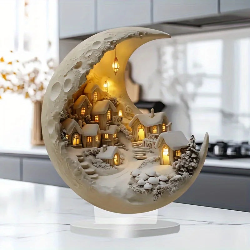 Detailed view of the acrylic winter city sculpture
