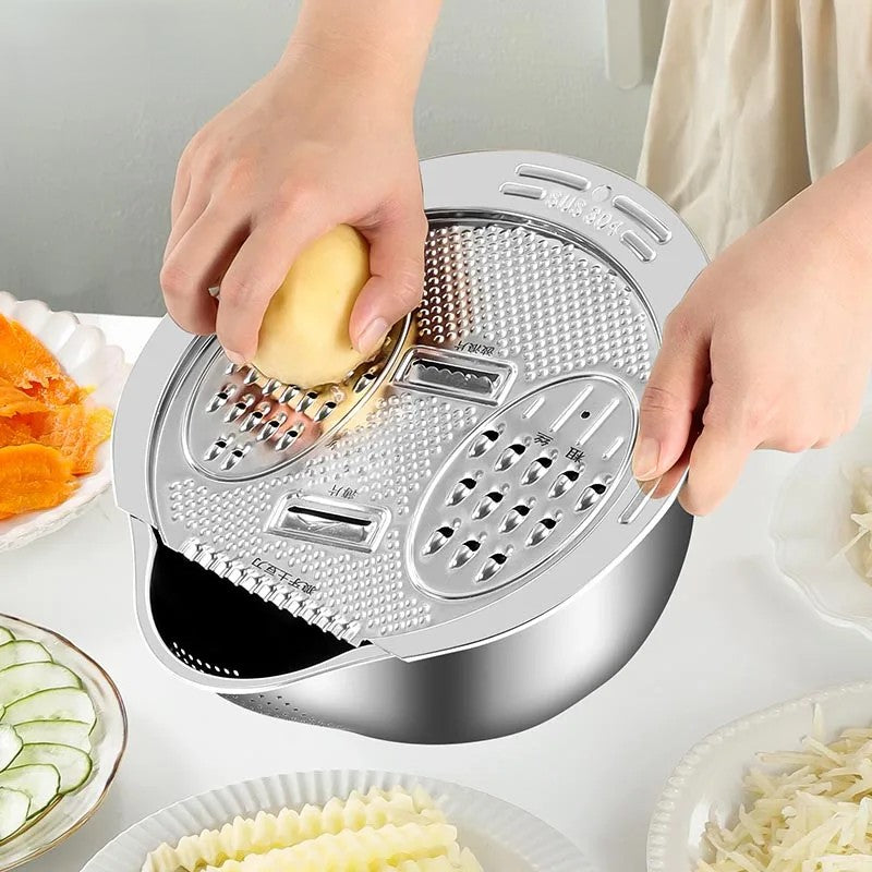 Using the All-in-One Stainless Steel Kitchen Drain Slicer Bowl