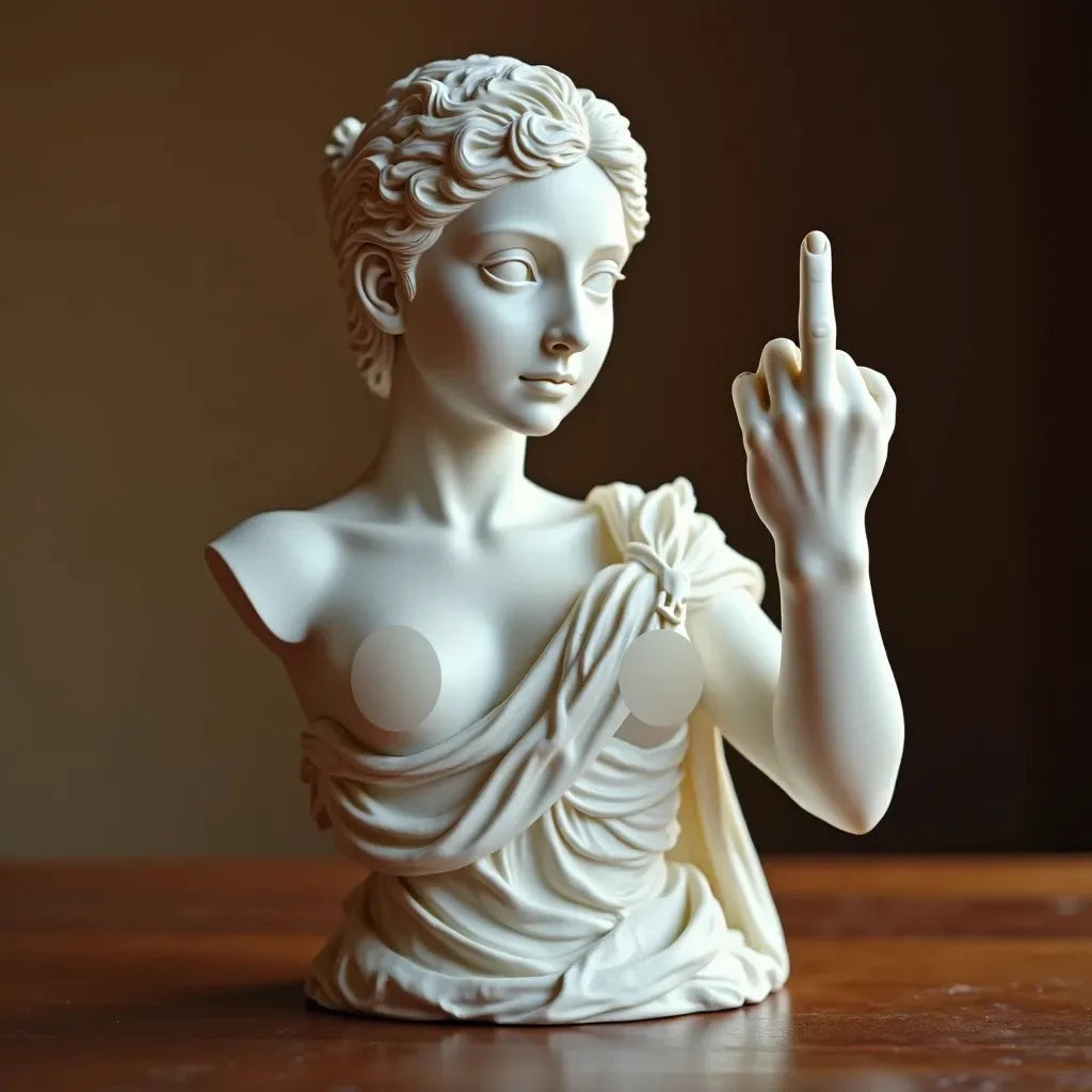 Roman bust making a bold statement on a wooden desk