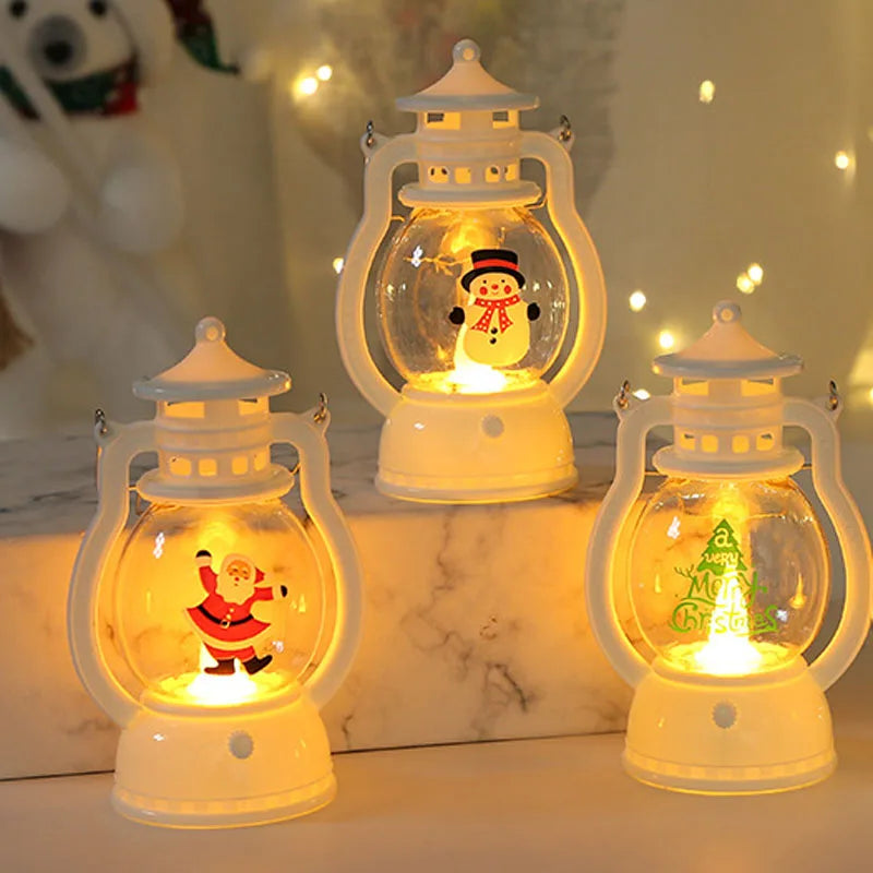 Close-up of a Santa Claus winter spirit mini lamp with a warm festive glow