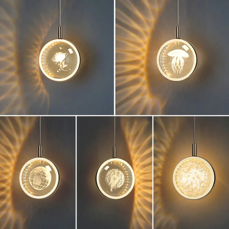 Close-up of the crystal detail on the halo pendant light