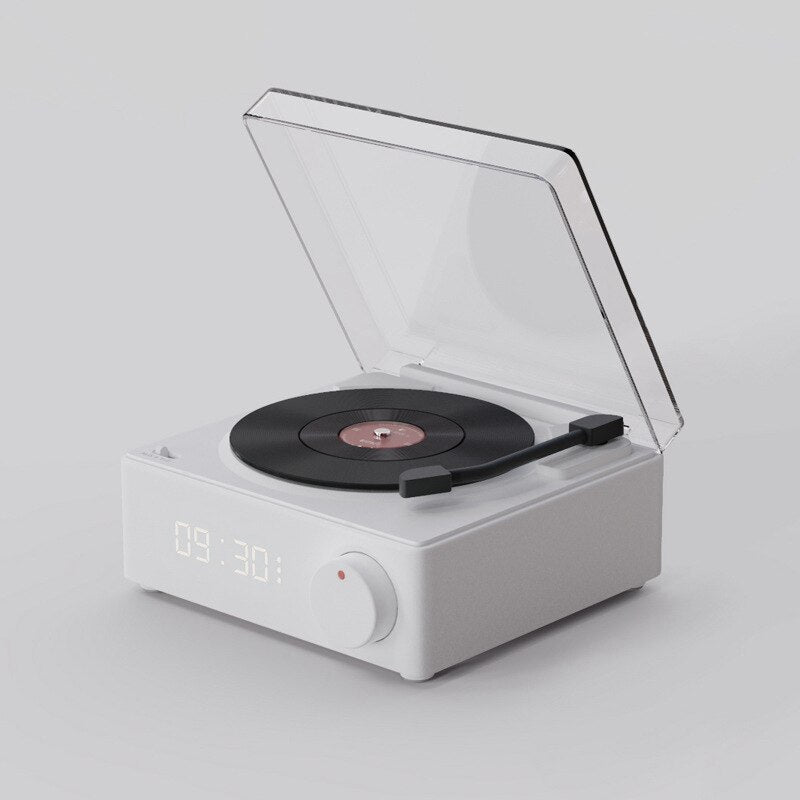 The Vintage Vibes Mini Record Player Bluetooth Speaker in use