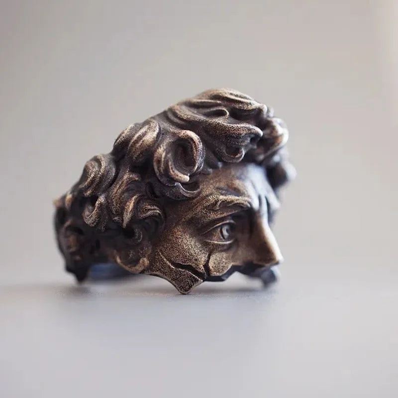 Side profile of the artistic Roman bust ring