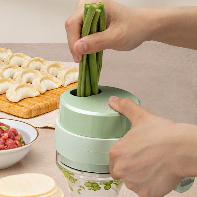 Close-up of the portable vegetable slicer in action